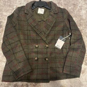 NWT LC Lauren Conrad Green Plaid Double breasted Blazer